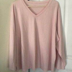 3X Land’s End pink LS v neck tee